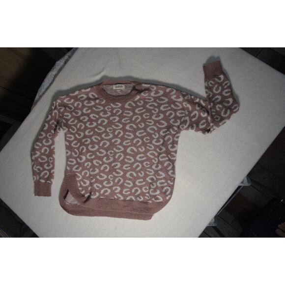 Listicle Women's Sz M Blush Brown Horseshoe Print Pullover Sweater Acrylic Blend - Picture 2 of 11